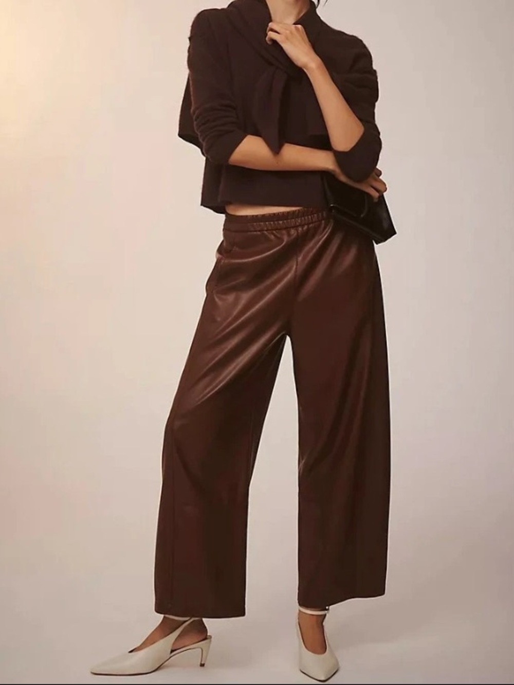 ANTHROPOLOGIE PILCRO Izzie Relaxed Pull-On Barrel Trouser Leather Pants M Plum